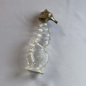 Vintage Avon Seahorse Glass Perfume Bottle with Metal Stopper